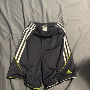 Adidas Black Athletic Shorts with White Stripes and Neon Trim boys size 7